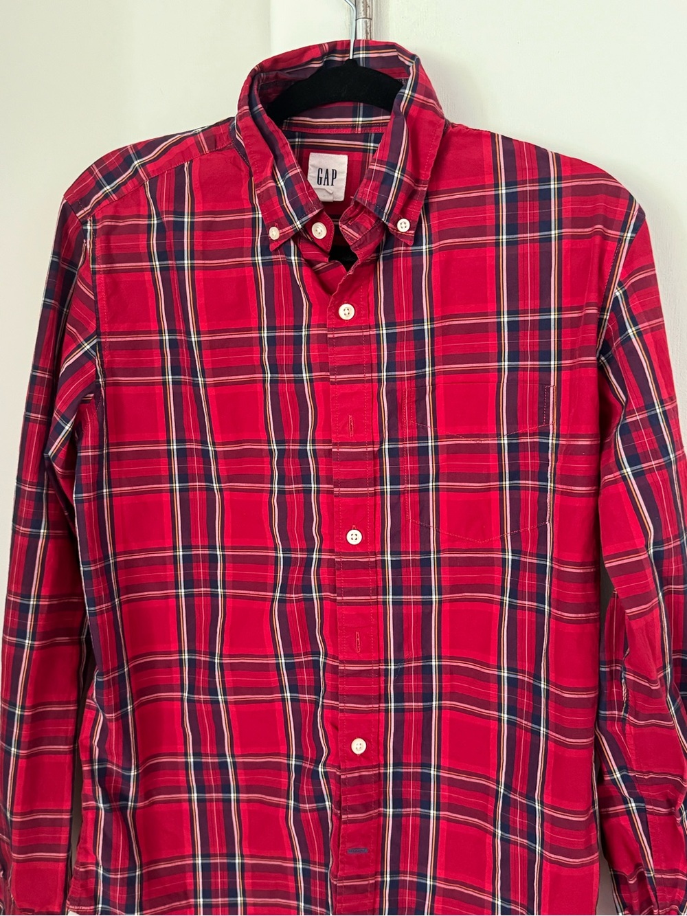 GAP Red and Navy Plaid Button-Down Shirt